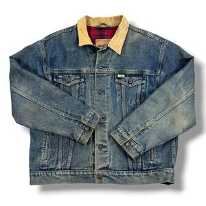 Vintage Levi's Jacket Womens XL‎ Blue Denim Blanket Lined Plaid Flannel